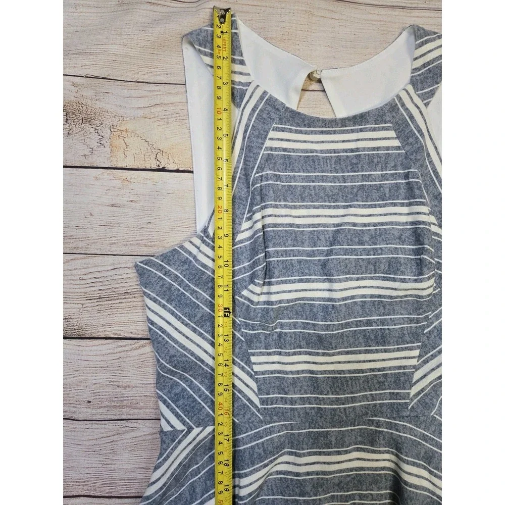 Women's Altar'd State LINEN Dress Flared Sundress KEYHOLE Blue & Cream‎ Size L - Picture 5 of 11